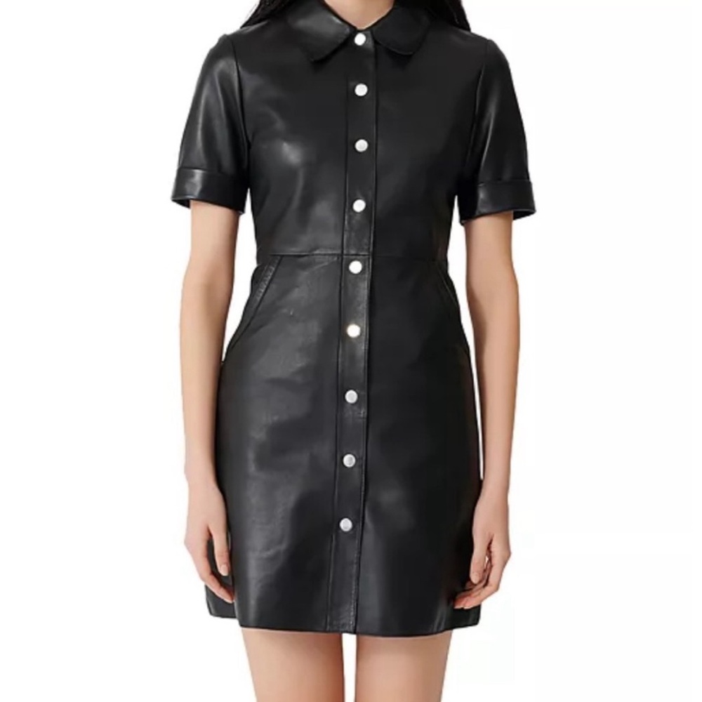 MAJE Ripoli Lambskin Leather Mini Dress - size 40 - NWT